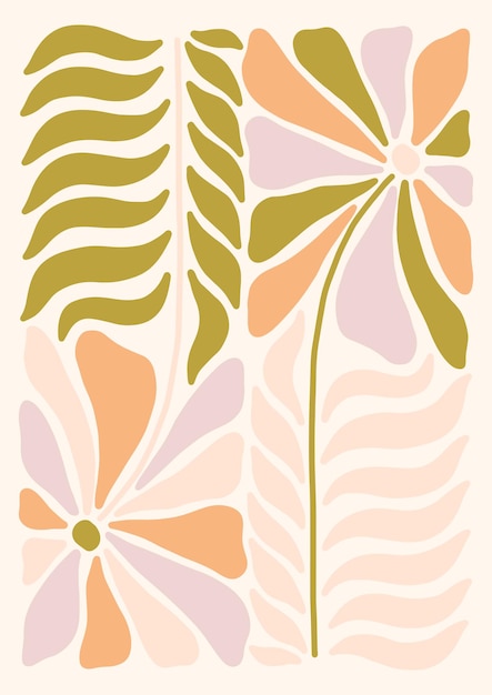 Fundo floral com flores e folhas desenhadas à mão Ilustração vetorial