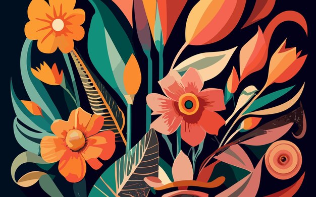 Fundo floral com flores folhas e plantas vetor ilustração primavera flor decoração