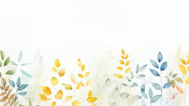 fundo floral de aquarela flores e folhas de aquarel pintadas à mão em fundo branco IA gerativa