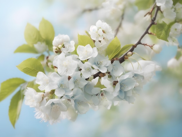 Fundo floral de primavera com foco suave Ramos de cerejeira em flor