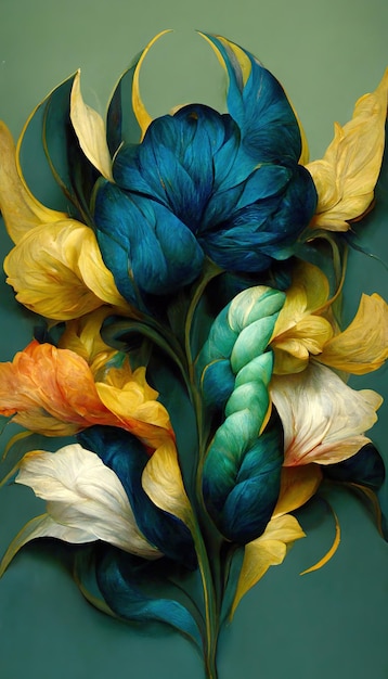 Fundo floral elegante em estilo barroco Design de arte de flores decorativas retrô Ilustração digital