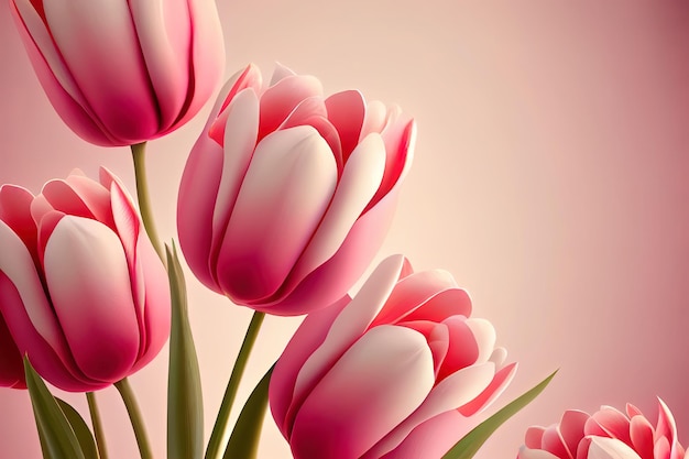 Fundo floral impressionante das tulipas cor-de-rosa com espaço de cópia realista Generative Ai