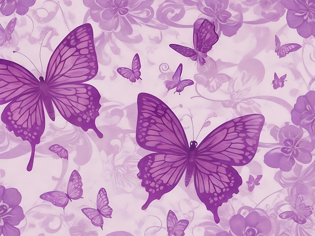 Fundo floral roxo e rosa com redemoinhos e borboletas AI Gerado