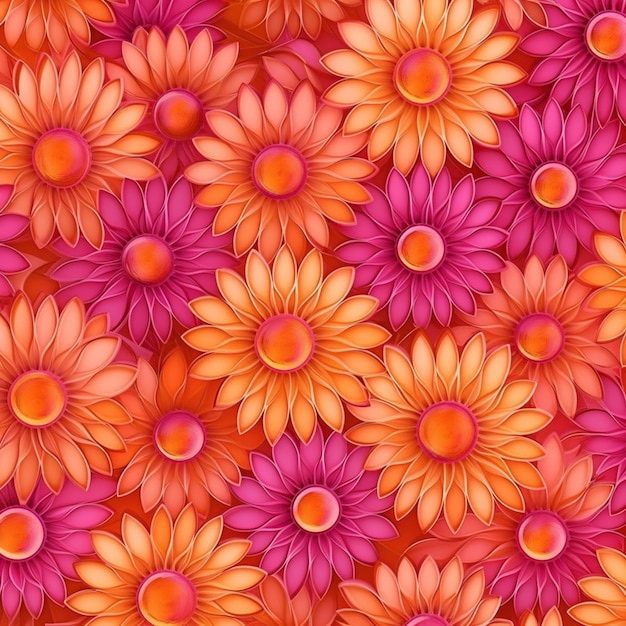 Foto fundo floral sem costura com flores laranja e rosa generativo ai