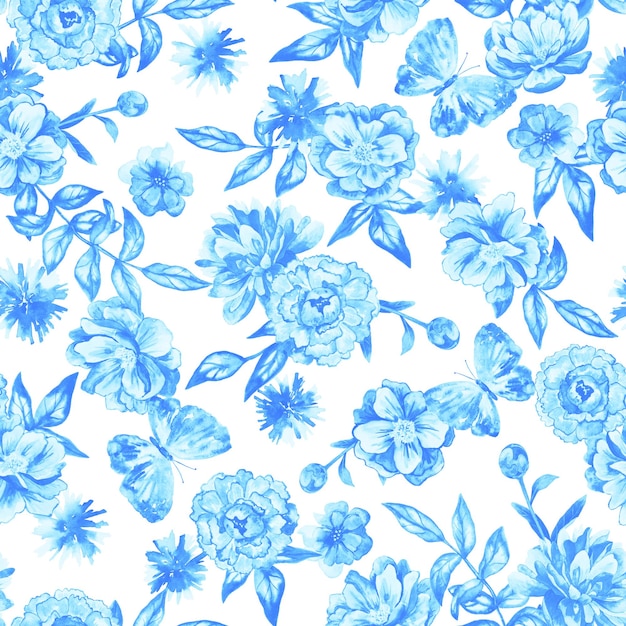 Fundo floral sem costura Padrão com belas flores aquareladas Ilustração botânica desenhada à mão Textura para embalagem têxtil de tecido impresso