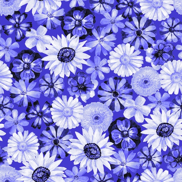 Fundo floral sem costura Padrão com lindas flores em aquarela Ilustração botânica desenhada à mão Textura para embalagem têxtil de tecido impresso