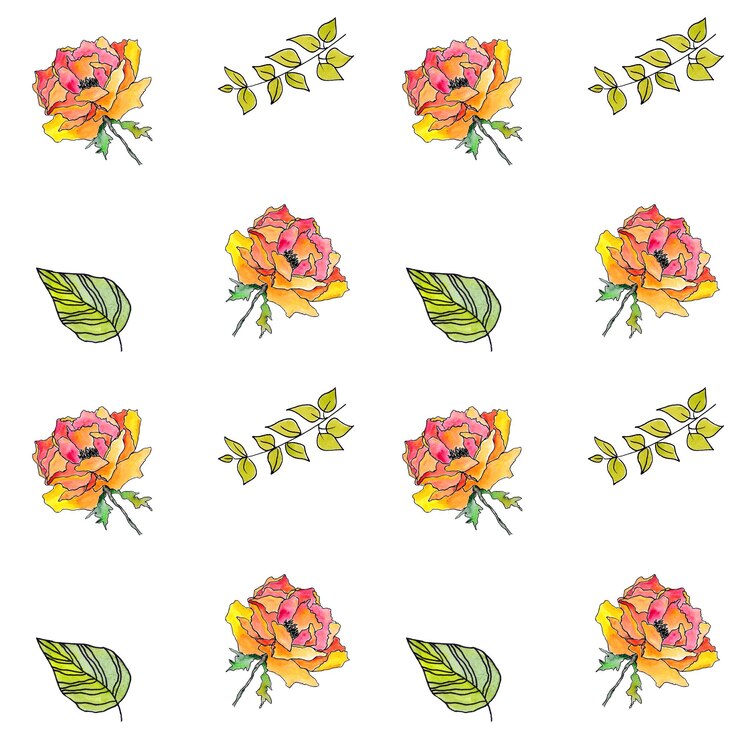 Foto fundo floral sem costura padrão de flores desenhadas à mão
