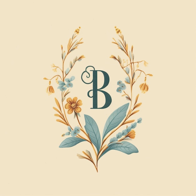 Fundo floral vintage com letra B e ilustração vetorial de flores