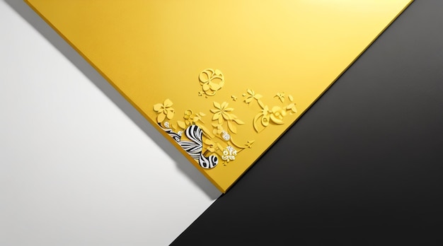 Foto fundo fotográfico de design moderno de três cores preto, branco e amarelo exuberante ilustração 3d