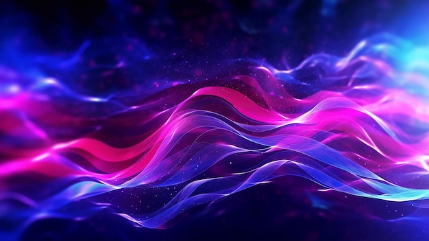 Fundo futurista abstrato com linhas de ondas neon brilhantes bokeh magenta IA gerada