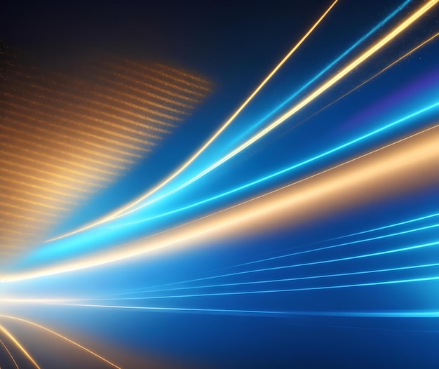 fundo futurista abstrato com néon brilhante azul dourado movendo linhas de onda de alta velocidade