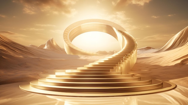 Fundo futurista abstrato de escadas de ouro Cena 3D de escadas futuras com espaço de cópia Ai gerado