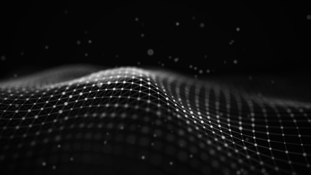 Fundo futurista abstrato Onda com pontos e linhas de conexão no fundo escuro Onda de partículas