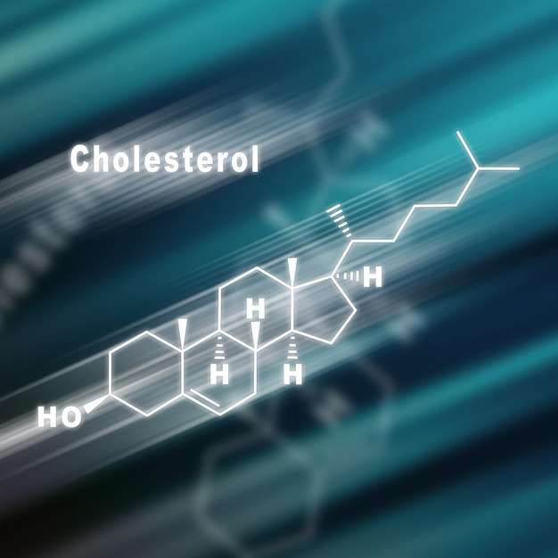 Foto fundo futurista da fórmula química estrutural do hormônio do colesterol