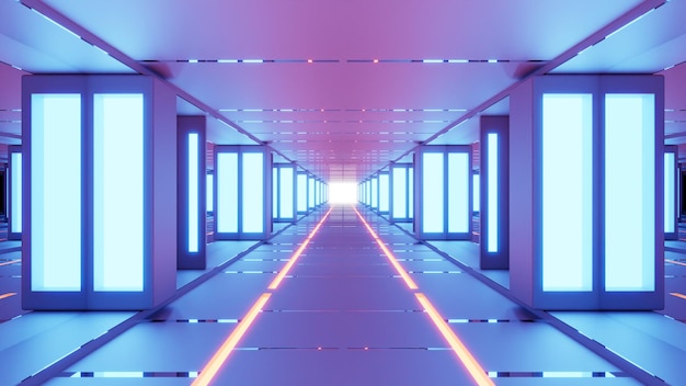 Foto fundo futurista do papel de parede do espaço das luzes de néon do corredor 3d