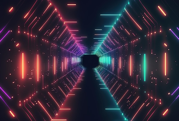 Fundo futurista do túnel de luz neon