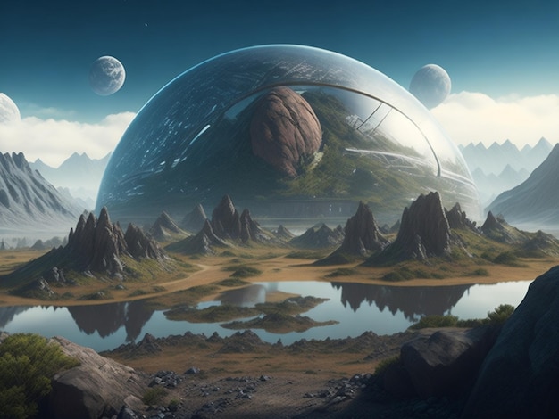 fundo futurista scifi terraform planeta paisagem lunar com ambientes 3D gerados por IA