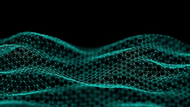 Fundo futurista verde abstrato Grande visualização de dados Onda dinâmica digital de partículas renderização em 3D
