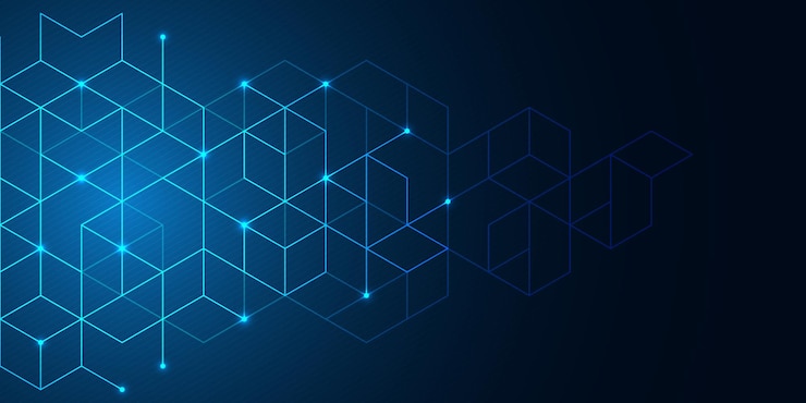 Foto fundo geométrico abstrato com blocos digitais isométricos conceito de blockchain e tecnologia moderna