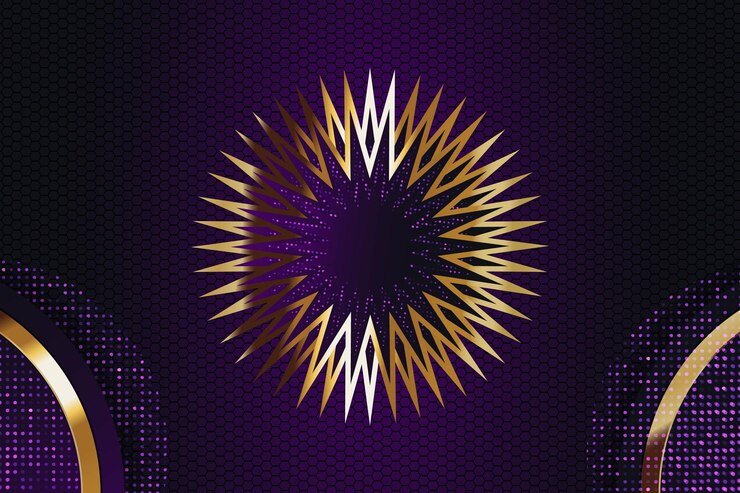 Foto fundo geométrico abstrato com starburst dourado em padrão de favo de mel roxo