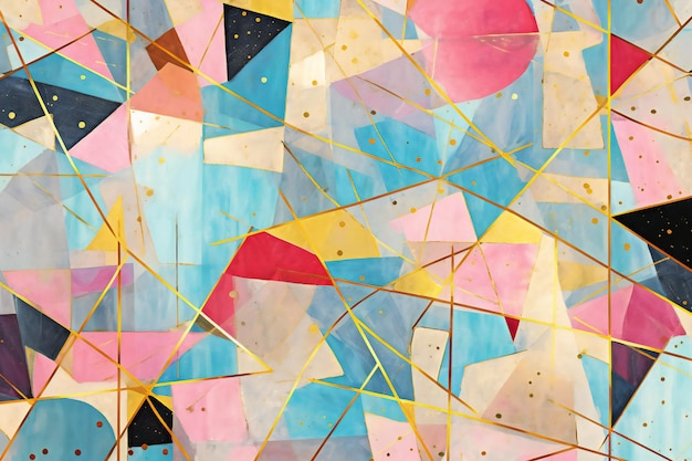 Fundo geométrico abstrato com triângulos e manchas de aquarela arte moderna