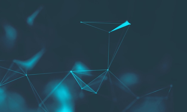 Fundo geométrico azul abstrato Estrutura de conexão Fundo científico Tecnologia futurista Elemento HUD unindo pontos e linhas Visualização de big data e negócios