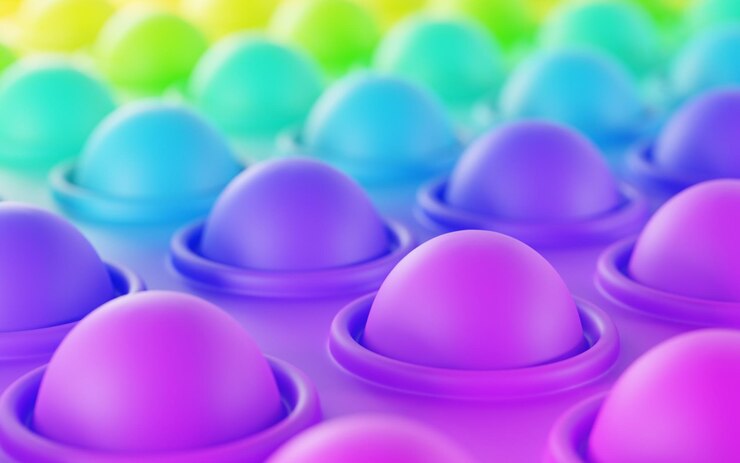 Foto fundo geométrico colorido da bolha brinquedo anti-stress pop-lo simples impulso de covinha sensorial dedos de ponta de inquietação em rodada jogo para habilidades motoras finas de crianças alívio do estresse bolas macias animação 3d