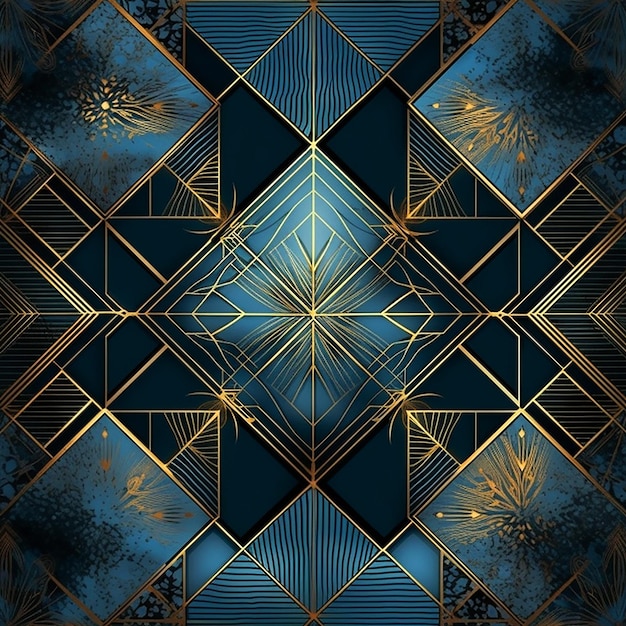 Fundo geométrico de ouro azul lindo padrão simétrico papel de parede espetacular para decoração