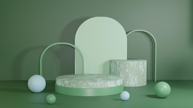 Fundo geométrico do pódio da exposição 3D do produto verde