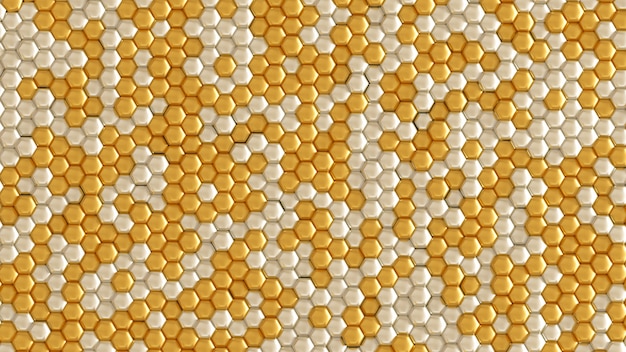 Foto fundo geométrico dourado com hexágonos. renderização em 3d.
