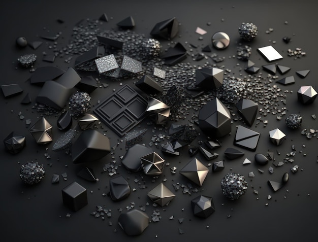 Fundo geométrico preto abstrato Várias formas Flat lay criadas com tecnologia Generative AI