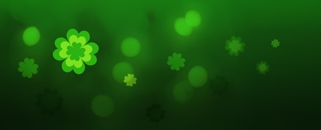 Fundo horizontal verde St Patricks Day com trevos e luzes de bokeh