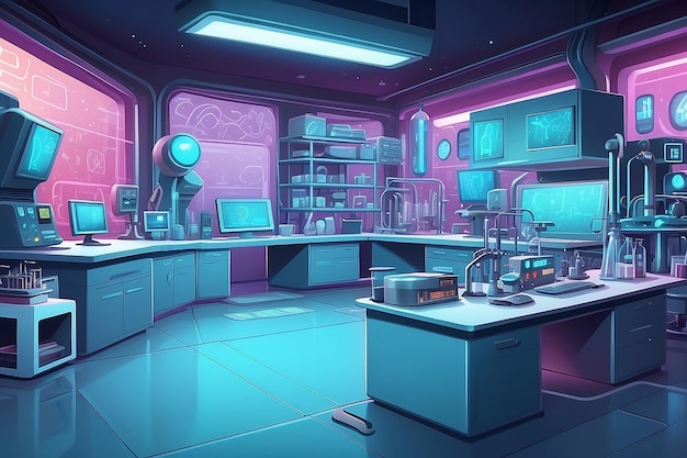 Fundo interior de desenho animado futurista para um laboratório de alta tecnologia