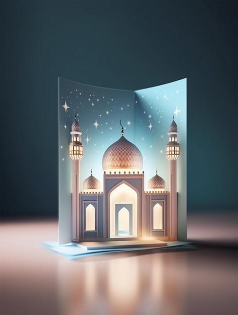 Fundo islâmico bonito renderizado em 3D com modelo de elementos islâmicos