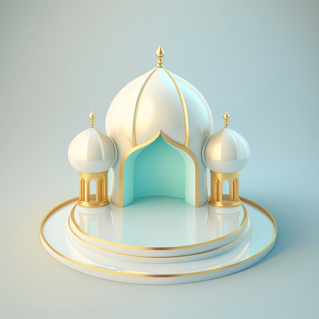 Fundo islâmico do pódio do ramadã da mesquita 3d realista futurista e moderna com cena e palco para exibição do produto