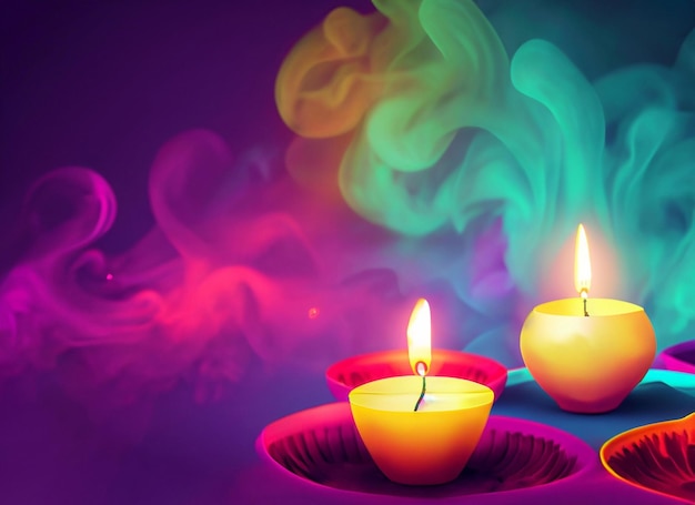 Fundo lampdiya de Diwali com bela chama e fumaça colorida Conceito feliz de Diwali