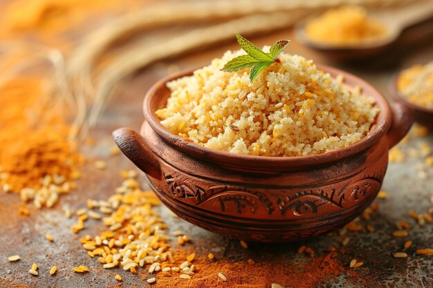 Fundo laranja com arroz e panela para pongal