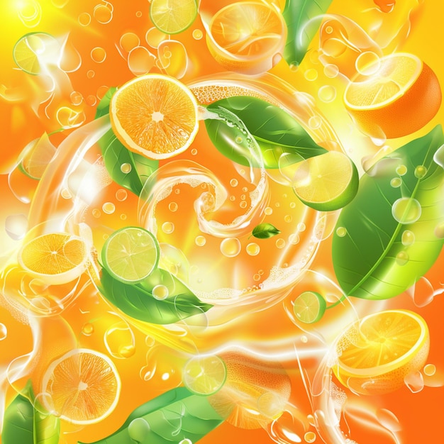 Foto fundo laranja com folhas e bolhas generativo ai
