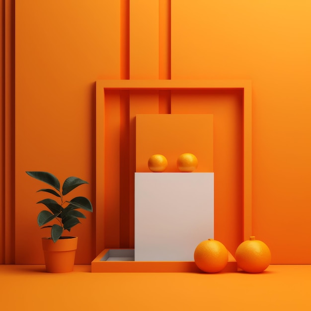 Fundo laranja minimalista com quadrados e laranjas