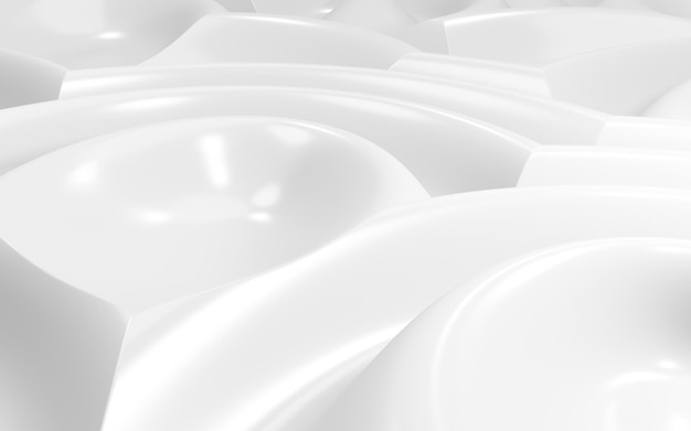 Fundo líquido branco abstrato ondas de creme xampu ou iogurte ondulando leite superfície de textura redonda cor pérola curvas suaves de pano macio seda padrão papel de parede ilustração 3d