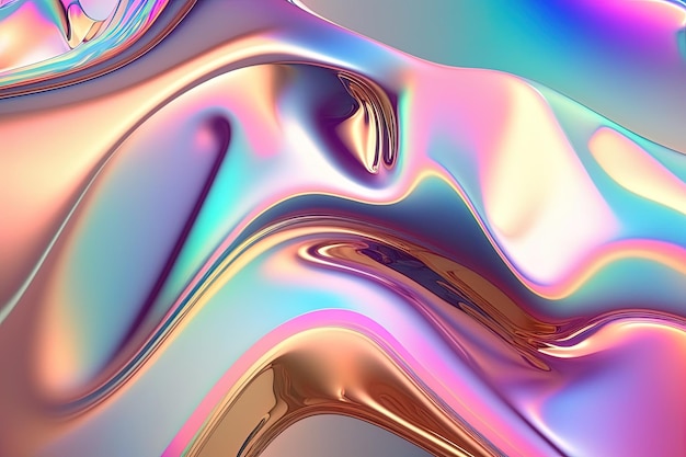 Fundo líquido holográfico Textura de cor holográfica com efeito de folha de fundo Halográfico iridescente Gradiente perolado para impressões de design Metal arco-íris Generative ai
