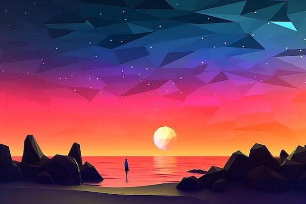 Fundo LowPoly Crepúsculo Beachscape