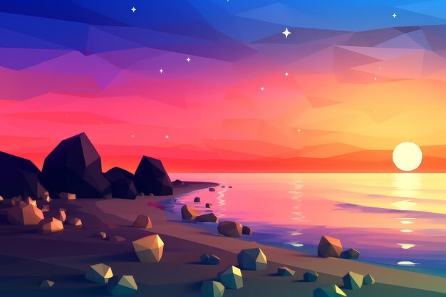 Fundo LowPoly Crepúsculo Beachscape