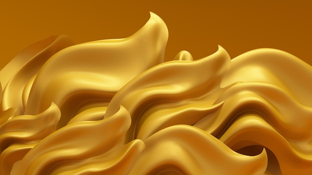 Fundo luxuoso com tecido dourado. Ilustração 3D, renderização em 3D.