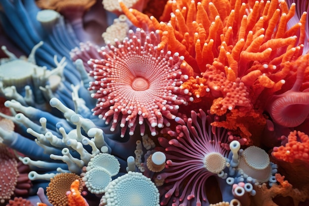 Fundo macro com texturas de vida marinha, como conchas de coral ou flores de algas, coral marinho vivo