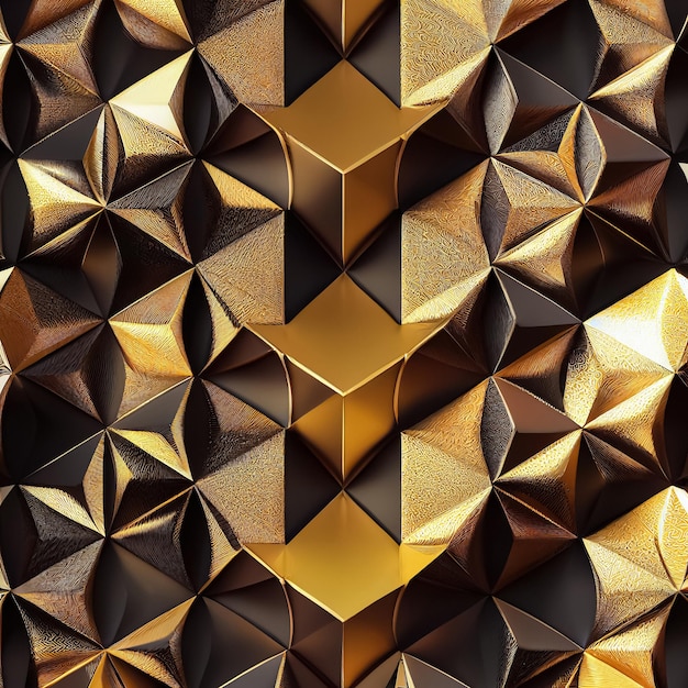 Fundo metálico dourado de luxo preto Fundo geométrico abstrato de design premium ilustração 3D