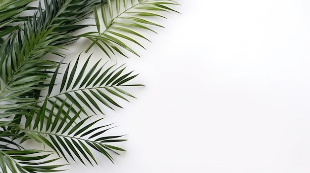 Fundo minimalista branco com folha de palmeira