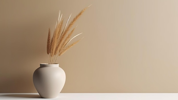 Fundo minimalista com vaso e flores secas Ilustração AI GenerativexA