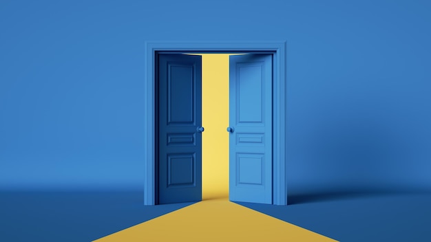 fundo minimalista moderno abstrato com luz amarela passando pelas portas duplas de abertura