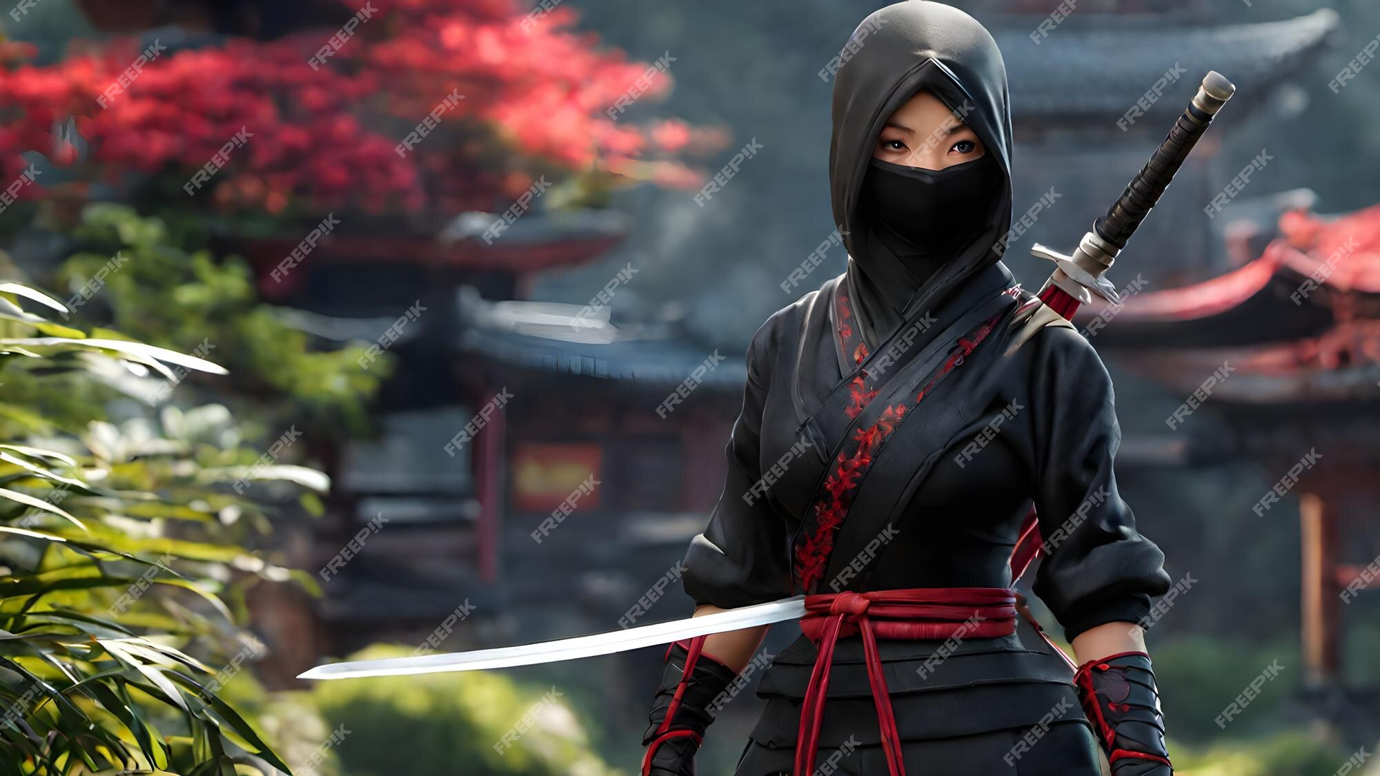 Fundo muito fofo de mulher ninja